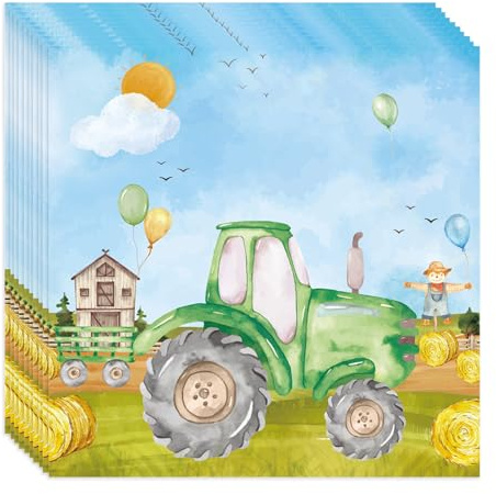 Koboko 20 Stk Traktor Servietten Kindergeburtstag, 33x33cm Servietten Traktor Geburtstag, Papierservietten Bauernhof Geburtstag Deko, Traktors Geburtstagsservietten Kinder für Junge Mädchen Party Deko