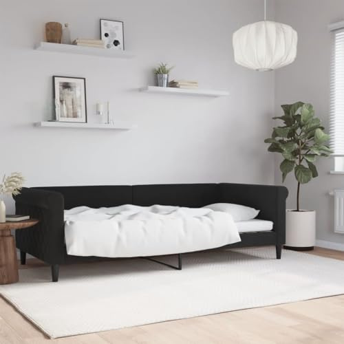 sephironlbb Schwarzes Samt Tagesbett 90x200 cm, vielseitiges Schlafsofa mit robustem Metall-Holzgestell, modernes Design für Wohn- und Schlafzimmer, bequemes Gästebett