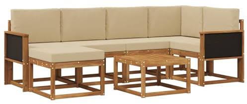 vidaXL Outdoor-Sofagarnitur 7 pcs Natur und Beige Massivholz Akazie, Garten Sofa, modernes Eckset, wetterfestes Loungemöbel, Terrassen Sitzmöbel für entspannten Komfort