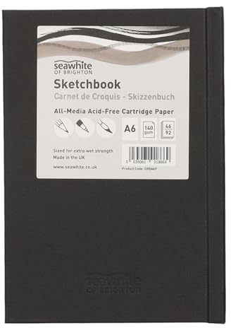 SEAWHITE 32415 - Black Cloth Skizzenbuch, Notizbuch, Sketch Book, 140 g/m² Allzweckpapier geeignet für trockene & nasse Medien wie Bleistift, Marker, Tinte oder Aquarell