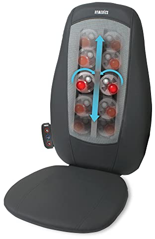 HoMedics Shiatsu Back and Shoulder Massager - Adjustable Massage Chair, Ease Stiffness / Tension with 3 Zone Settings, Relax Full, Upper + Lower Back Muscles, Roller, Vibration, Soothing Heat – Black
