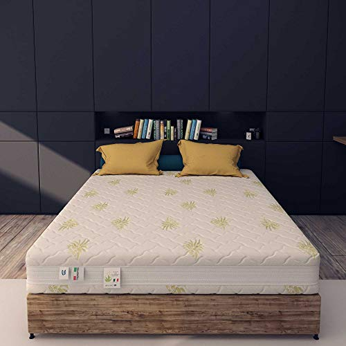 Komfortschaummatratze mit 2 Schichten, 9 + 3 Memory-Schicht – Abnehmbarer Bezug mit Aloe Vera.- Inklusive Kissen mit Schaumflocken. 90 x 200 cm