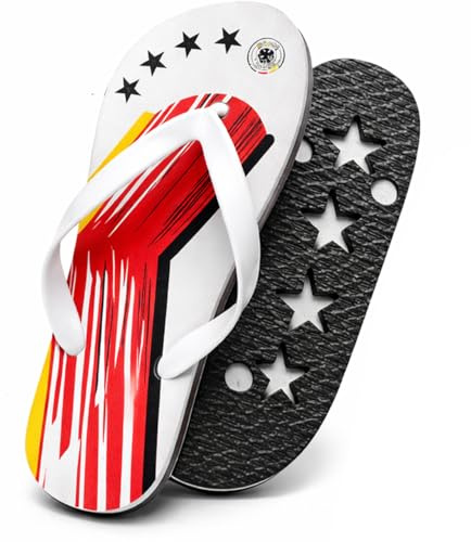 DFB Flip-Flops Schwarz-Rot-Gold – Offizielles Fan-Modell – Sandalen für DIE Mannschaft | WM 2026 | Sommer & Stadion