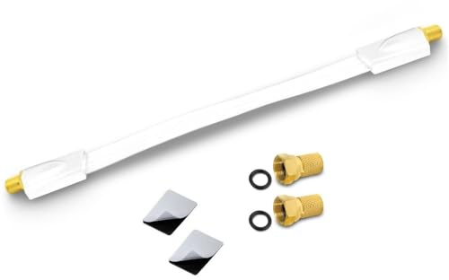 ARLI Fensterdurchführung Ultra Slim weiß – Flachkabel + 2x F-Stecker mit Dichtring vergoldet TV SAT DVB-S2 DVB-T2 für Fenster Türen Wohnwagen Camping