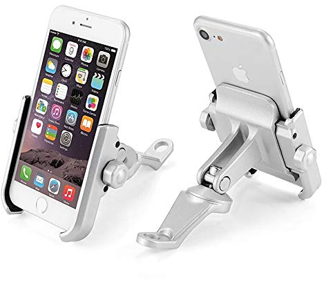 KASER Supporto Smartphone Universale Moto Specchietto Retrovisore Ruotabile in Alluminio per Motociclo Motorino Scooter per Cellulare Navigatore GPS (SPECCHIETO Argento)