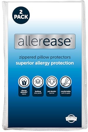 Set mit 2 Standard/Queen AllerEase Kissenschonern, Feuchtigkeitstransport, fortschrittlicher Allergieschutz, Premium-Polyester, Protektoren mit Reißverschluss