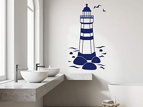 GRAZDesign Wandtattoo Badezimmer Leuchtturm, Wandaufkleber Aufkleber maritim, Wohnzimmer Flur wasserfest und selbstklebend, 88x50cm (HxB), 010 weiss