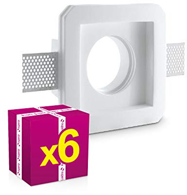 Superia - 6pz Portafaretto in Gesso CERAMICO da Incasso Quadrato Slim per Controsoffitti cod. GA400