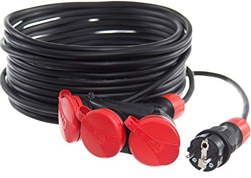 KEL Verlängerungskabel 3x1,5 mm2 IP44 Kabel in Gummischlauch Mehrfachsteckdose Steckerleiste Rot Schwarz 10 m