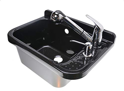 Set Ausgussbecken 50cm Waschbecken Schwarz inkl. Ausziehbare Einhandmischer