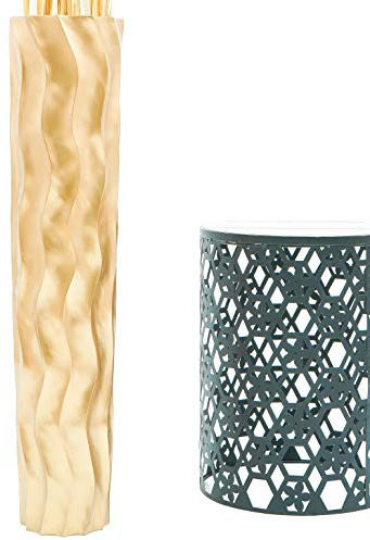 Leewadee Große Hohe Bodenvase 85 cm - Handgefertigte Mangoholz-Bodenvase in Gold für Pampasgras & Trockenblumen