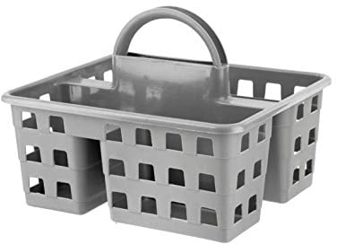 Plastic Utility Caddy Kitchen Cleaning Tool Organiser with Handle Storage Tidy Handy Cleaner Caddy Box 3 Compartment Portable Tote Tray Carry Basket Indoor Outdoor Housekeeping (Grey)