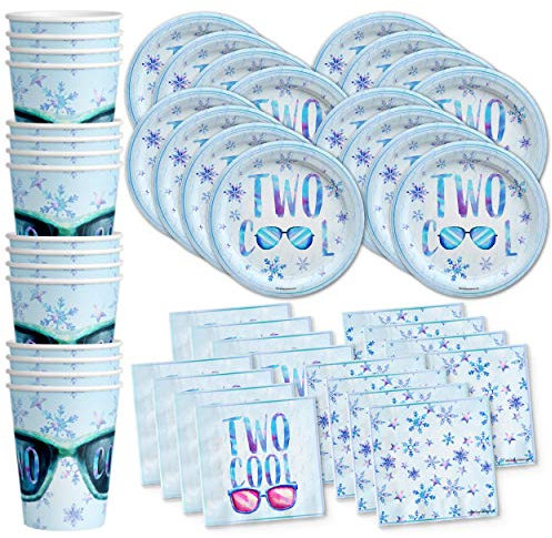 Two Cool Winter 2nd Birthday Party Supplies Set Plates Napkins Cups Tableware Kit for 16