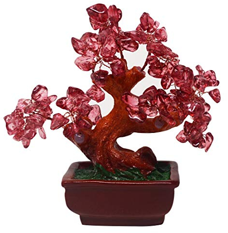 ABCBCA Natürliche Rose Quartz Crystal Money Tree Bonsai-Art-Dekoration for Reichtum und Glück