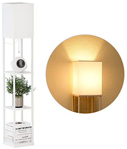 SUNMORY Lampara de Pie, Temperatura de 3 Colores, Lámpara de Pie con Estantes con Bombilla LED, Lampara de Pie Salon, Dormitorio, Estudio y Oficina, Lampara de Pie Blanca,Decoracion Hogar Vintage