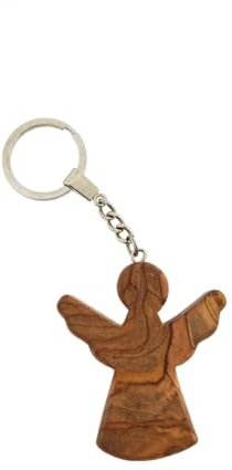 MC-Trend Schlüsselanhänger Engel aus Olivenholz Anhänger für Schlüssel Holz Schutzengel Figur Glücksbringer Handschmeichler Handmade Unikat Handgemacht Made in Bethlehem