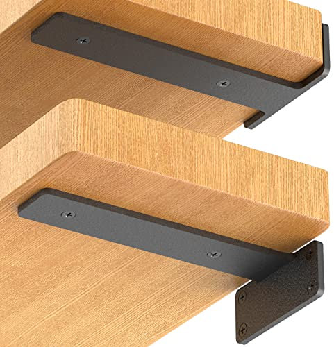 6 Stück schwebende Regalhalterungen, 15,2 cm, robuste industrielle Regalhalterung, schwarzes Metall, L-Halterungen für Regale, Unterstützung DIY (1,27 cm dick)