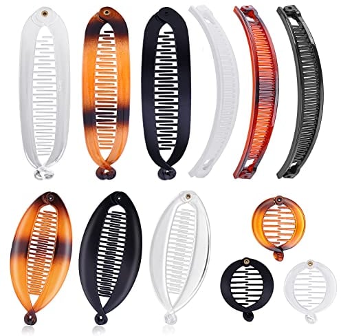 Sibba Bananen-Haarspangen, große Vintage-Bananen-Clips, Kamm, Fischschwanz-Haarspange, Pferdeschwanz-Halter, Clips für Frauen und Mädchen, dickes lockiges Haar, 12 Stück