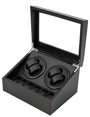 SHZICMY Uhrenbeweger, Kohlefaser Automatische Uhrenwender Uhrenvitrine Uhrenbox Uhrenkasten Watch Winder Box für Automatikuhren Mechanischen Uhren (4+6, Schwarz)