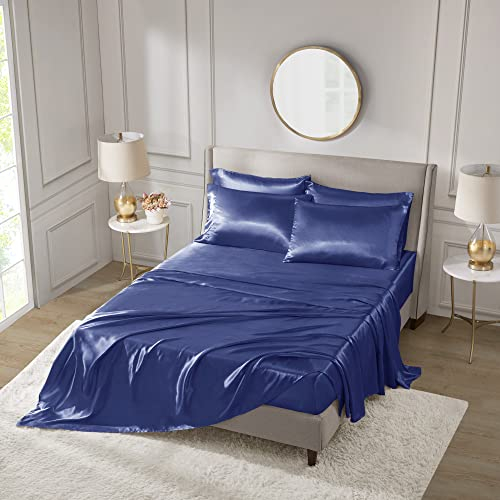 Madison Park Essentials - Juego de sábanas de satén lujosas y sedosas con Brillo Natural, Bolsillo Profundo de Primera Calidad de 16 Pulgadas, elástico en Todo el Contorno, Ropa de Cama para Todo el