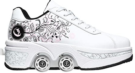 Roller Skate Shoes Rollschuhe Schuhe Mit Rollen Skateboardschuhe,Inline-Skate, verstellbar Damen Schuhe mit Rollen für mädchen (40, White Pink)