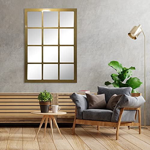 Espejo Ventana Fabricado en España – Mod Siena Industrial- Acabado Artesanal – Espejo de Pared Ideal para Salón, Recibidor, Vestidor, Dormitorio y Baño. (80x120 cm, Oro Envejecido)