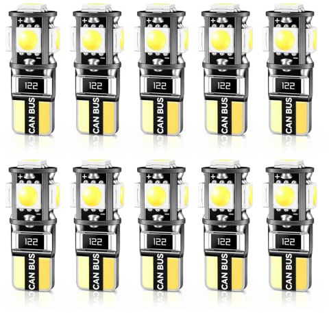 Defvnsy W5W LED T10 194 168 Ampoule LED 24V pour Camion - Blanc 6000K | Anti Erreur Canbus, LED Voiture Intérieur, Plaque D'immatriculation, Éclairage à 360°, 5050 5-SMD Chips, 10 Pièces