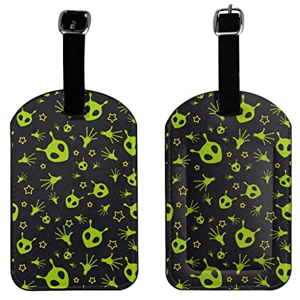 Oplp UFO Alien and Star Gepäckanhänger aus Leder, 2 Packungen, Reisetaschen-Etiketten für Koffer, Gepäck, Rucksack