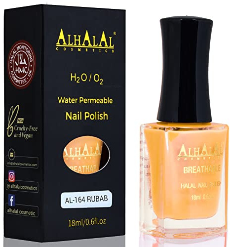 Halal Nail Polish - Nail Varnish Polish Soak Off Gel Nail Paint Art Polish - Water Permeable Red White Nail Enamel- Glossy Halal Gel Nail Polish Vegan and Cruelty-Free (AL-164.RUBAB)
