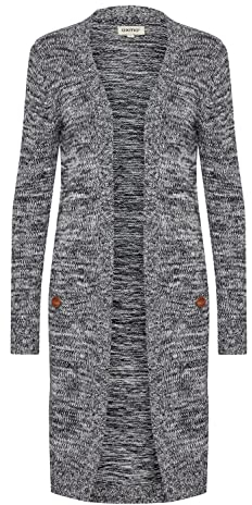 OXMO OXPhiletta Damen Lange Strickjacke Grobstrick Cardigan Longstrickjacke aufgesetzte Taschen 100% Baumwolle Regular fit, Größe:L, Farbe:Insignia B (791991)