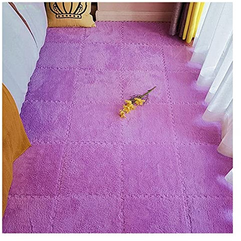 30 X 30 cm Puzzle-Bodenmatte, Plüsch-Schaumstoffmatten, Flauschige Teppichfliesen, Bodenmatte Für Schlafzimmerdekoration, Weicher Rutschfester Und Sturzsicherer, 7 Mm Dicker,Lila