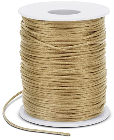 LEREATI Fil Nylon pour Bracelet 1.5mm x 100m Cordon Satin de Soie Cordon Coulissant, Fil pour Tisser des Colliers, Perle, Bijoux, Macramé, Artisanat DIY (Beige)