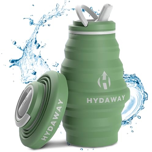 HYDAWAY | zusammenklappbare Wasserflasche mit Auslaufdeckel| ultra-packbar und reisefreundlich | aus lebensmittelechtem Silikon | 500 ml