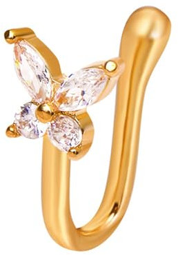 Wendalern Kristall Schmetterling Nasenring Gold Gefälschte Septum Nasenringe Winzige Schmetterling Nasenringe Spikes U-förmigen Clip Auf Nase Stud Biegsam Nasenring Spikes Schmuck Für Frauen Mädchen