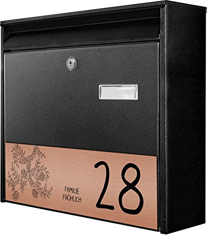 banjado® Burg-Wächter® Briefkasten schwarz mit graviertem Namen/personalisierter Briefkasten 32x36x10cm / Postkasten/Briefkasten ohne Zeitungsfach/Briefkasten mit Namensschild