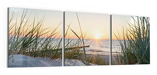 DEQORI Glasbilder Acrylglas | Motiv Ostsee Sonnenuntergang | horizontal 3-teilig 150x50 cm | große XXL Deko | Wandbilder für Wohnzimmer, Schlafzimmer, Flur & Küche | moderne Wanddeko