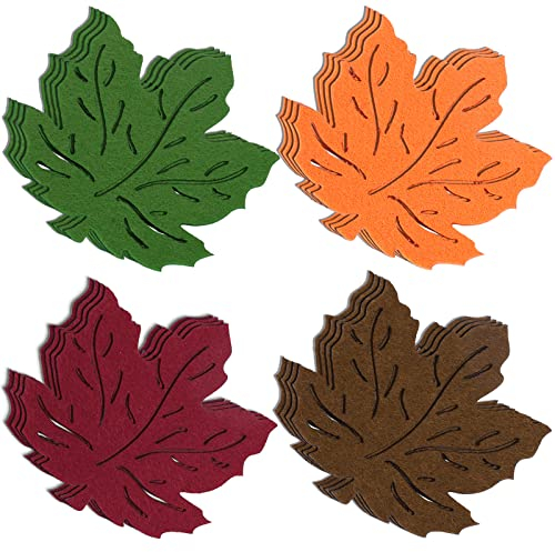 Whaline 16 Stück Herbst-Ahornblatt-Filz-Untersetzer, Orange, Grün, Braun, Rot, Ahornblatt, Geschirr, Matte, rutschfeste Wärmeisolierung, Getränke, Tee, Kaffeetasse, Abendessen, Dekorationen
