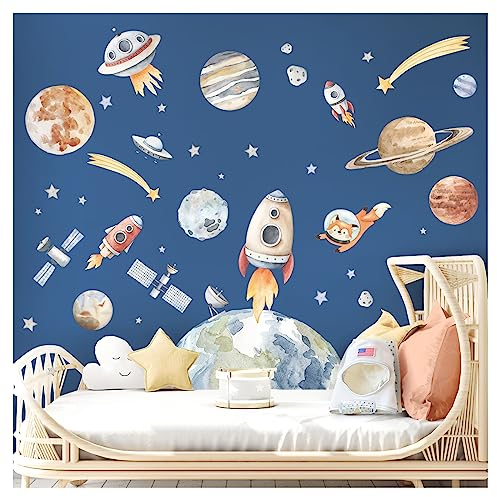 DEKO KINDERZIMMER Wandsticker Planeten Weltall Wandtattoo Babyzimmer Sonnensystem Sterne Wandaufkleber Raketen Weltraum Kinderzimmer selbstklebend DK1133-04