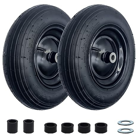 Paquete de 2 neumáticos de 3.5 a 8 pulgadas, neumáticos de carretilla de 14.5 pulgadas y ruedas con cubo central de 3 a 6 pulgadas y bujes de 3/4 pulgadas. (00038361-19)