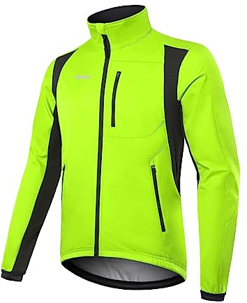 BERGRISAR Fahrradjacke Herren Winter Fleece Winddicht Wasserdicht Atmungsaktiv Radjacke mit 6 Taschen Grün XX-Large