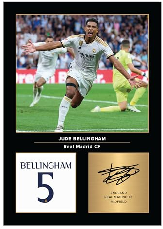 Icons Wall Art Signiertes Foto von Jude Bellingham, A4, Geschenk für Fans von Real Madrid, digital reproduziert, ungerahmt