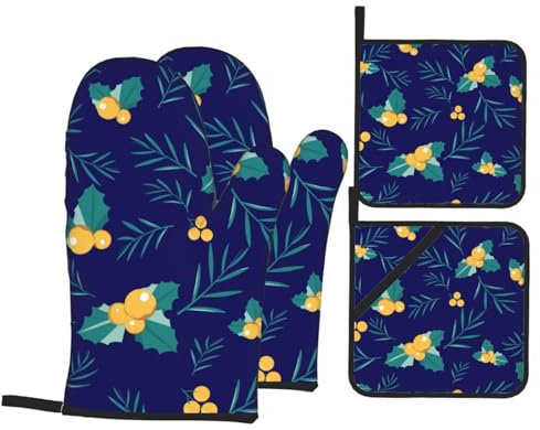 Pameencos Christmas Berry Baking Quartett – Küchen-Backset mit Ofenhandschuhen, hitzebeständige Ofenhandschuhe