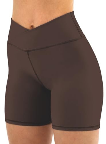 Friptspyg Radlerhose Damen Kurze Sporthose Gym Shorts V High Waist Booty Scrunch Shorts Fitness Sportshorts Laufend Kurze Leggings, Braun M