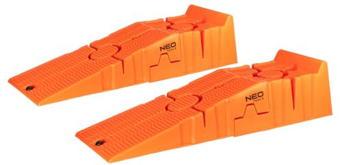 NEO TOOLS Plastic Access Ramp, Heavy Duty Ramp, Set of 2, Heavy Duty Car Ramps, up to 3 Tonnes, Made of Plastic for Cars and Vehicles, Drive-In Width, Lifting Platform, Loading Ramp