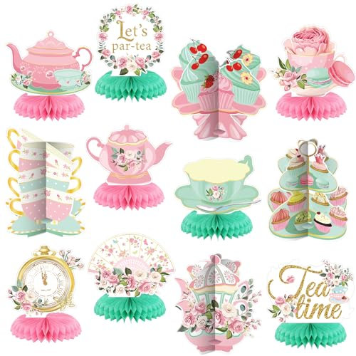 Liliful 12 Pcs Tea Party Decorations Floral Teapot Honeycomb Centerpieces Tea Party Supplies Table Decor for Birthday Baby Shower Wedding Favors Girls Women