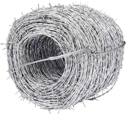 CINVSERW 1 Roll of Wire Fence, Razor Wire Playpen Wire Fencing, Steel Wire Fence Roll Barbwire, Barbed Wire Fencing Razor for Fence Garden Crafts Outdoor (450M)