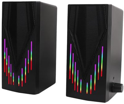 YXHDZ Black Computer Speakers, Speakers for Computer Desktop PC with Colorful Dynamic RGB Lighting, USB Powered Gaming Speakers with 3.5mm Aux Cable for Monitor Laptop Tablet