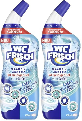 WC Frisch WC-Reiniger Gel Ozeanfrische (750 ml), WC-Reiniger mit Lufterfrischer-Effekt, Toilettenreiniger sorgt für hygienische Frische, mit 4-fach Aktivstoff-Kombination (Packung mit 2)