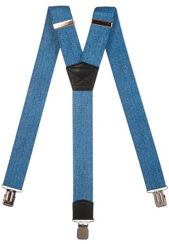 Olata Hosenträger extra starken mit 3 Clips Y-Form, Gedruckt Design - 4cm. Denim B