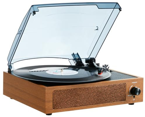 VEVOR Giradischi in Vinile, Giradischi 3 Velocità, Altoparlanti Stereo Integrati 3 W Trasmissione a Cinghia, Cartuccia Magnetica, Supporto 33/45/78 Giri in Uscita RCA, per Dischi Vinile 18/25/30 cm